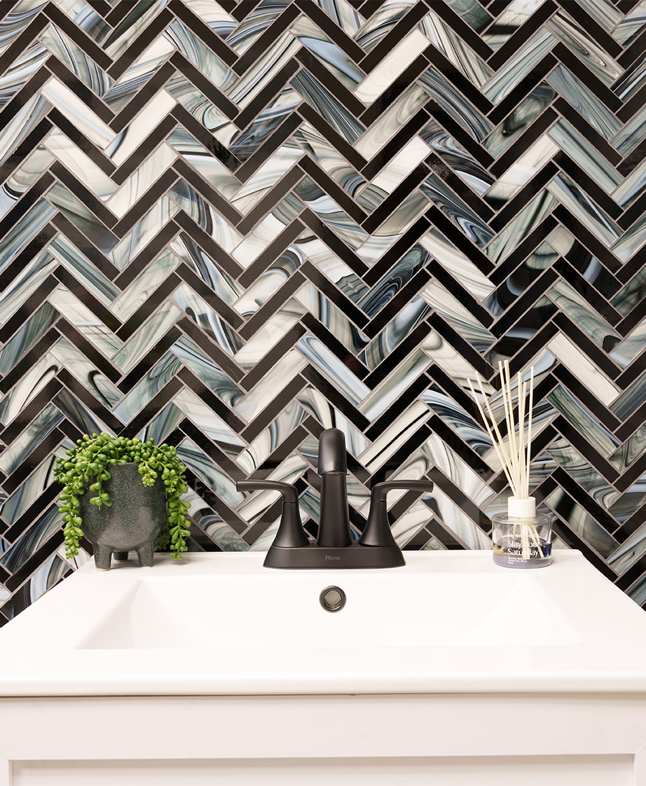 Oceanside herringbone bathroom tile.