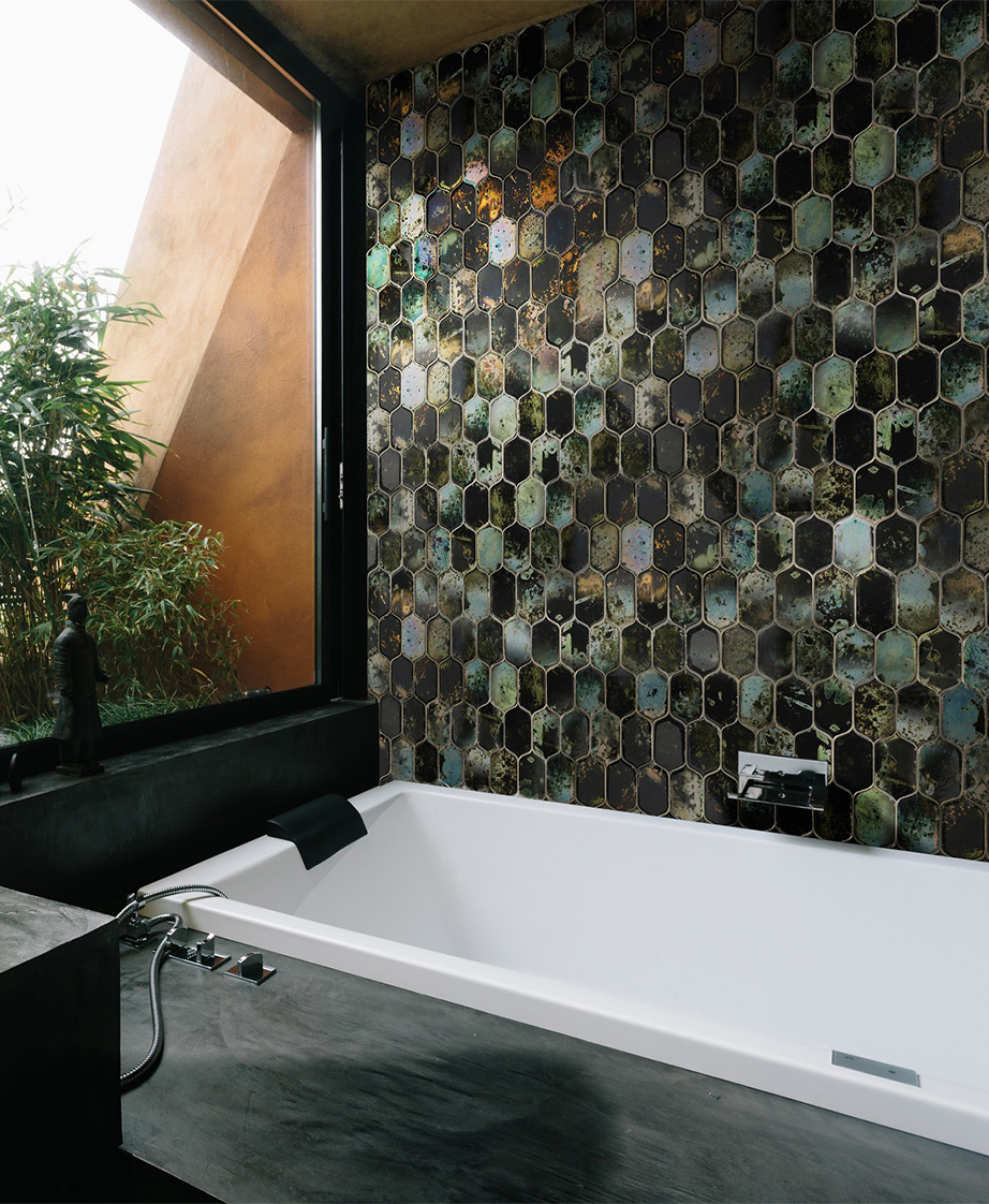 Sonoma hexagon, green shell tile.